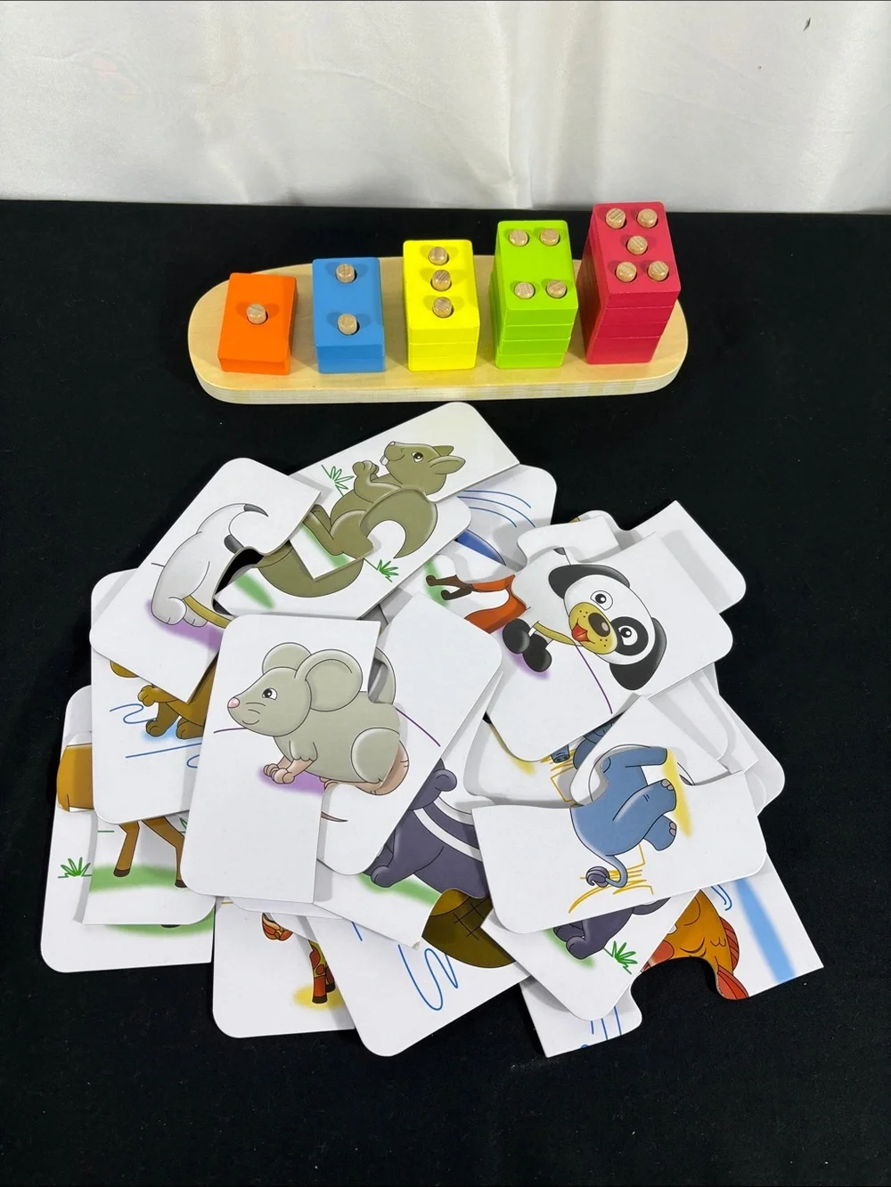 Wooden Peg Stacking and Animal Matching Set - Multicolor
